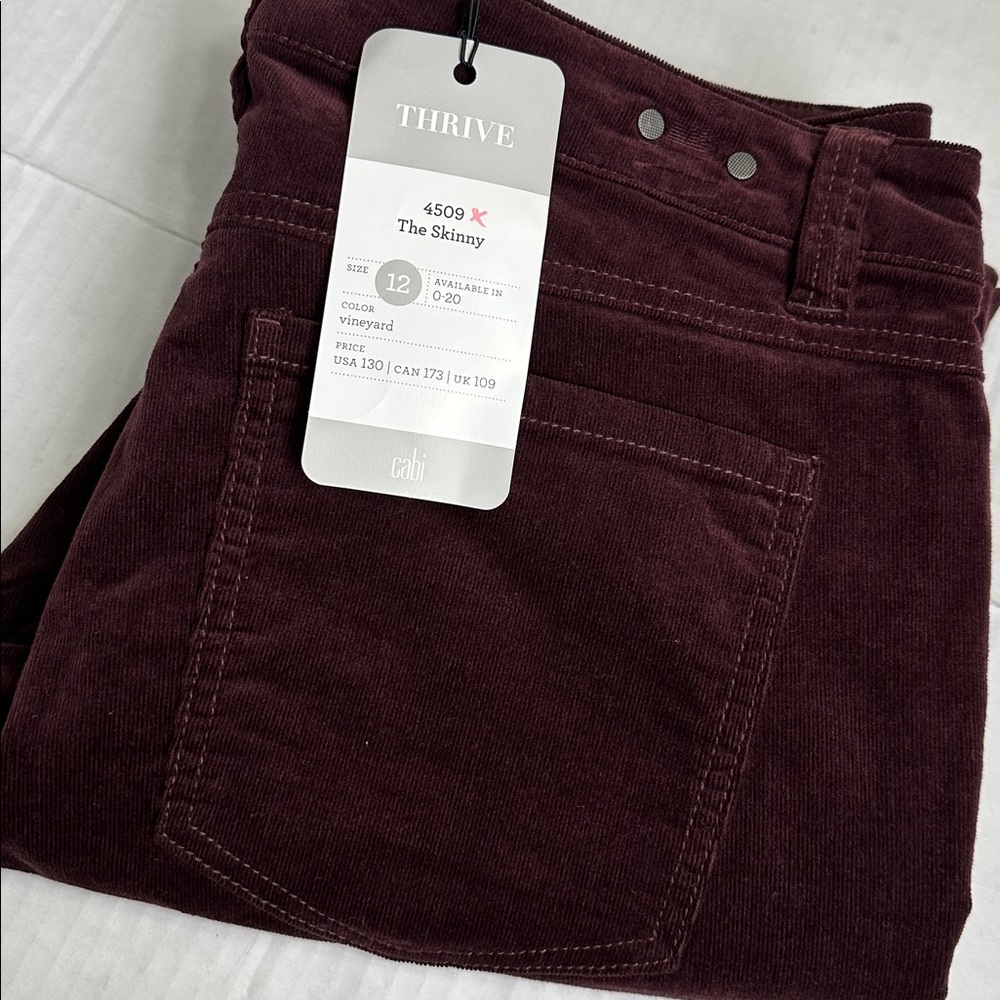 Cabi The Skinny Corduroy Pants Womens 12 Burgundy NEW‎ Modest Work Casual